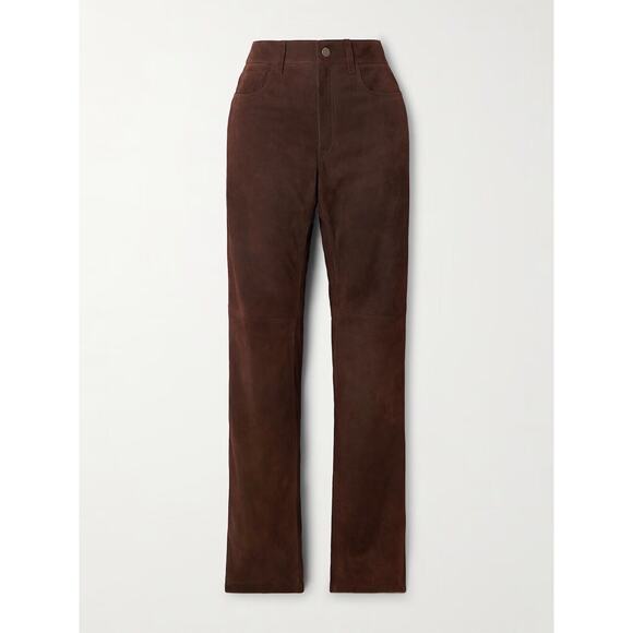 Ralph Lauren Collection Chocolate Brown Lamb Suede Leather Straight Pants 10 - Picture 2 of 7
